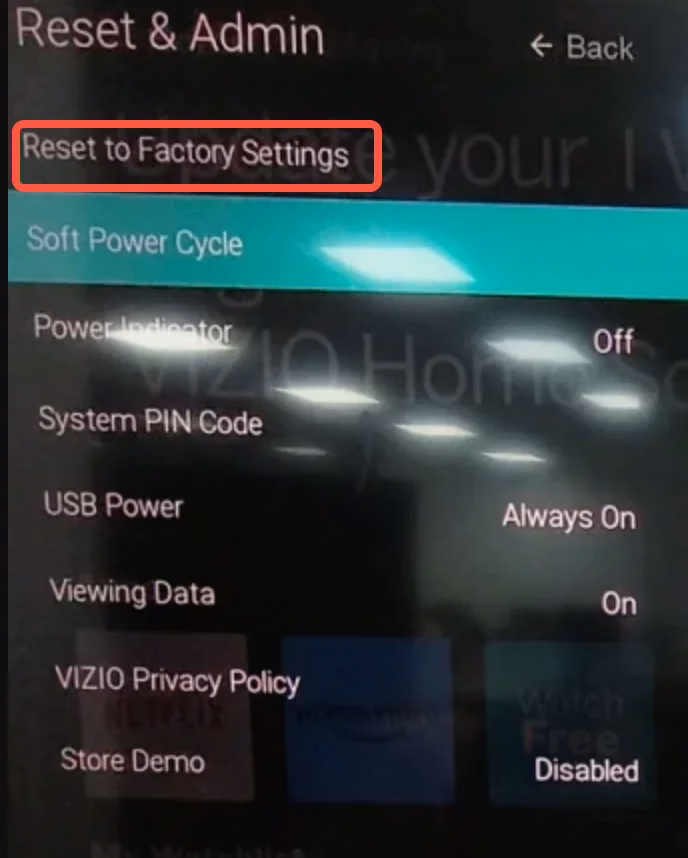 reset Vizio TV