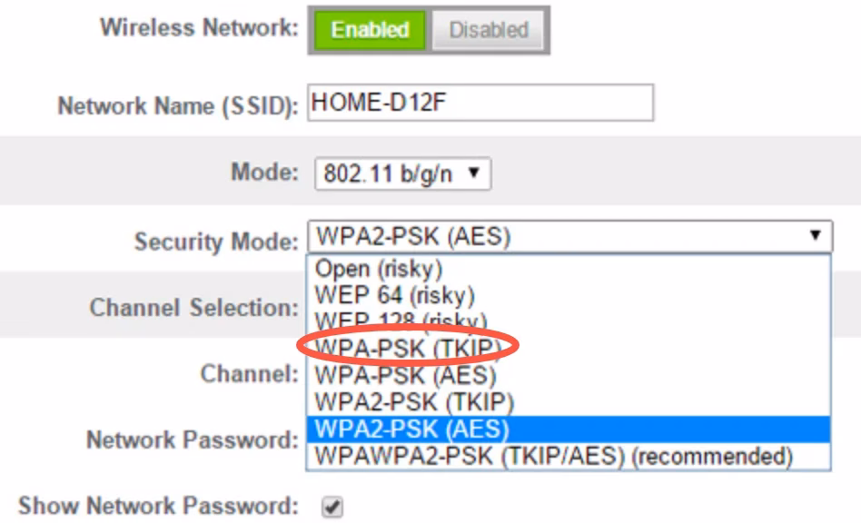 habilitar WPA-PSK [TKIP]