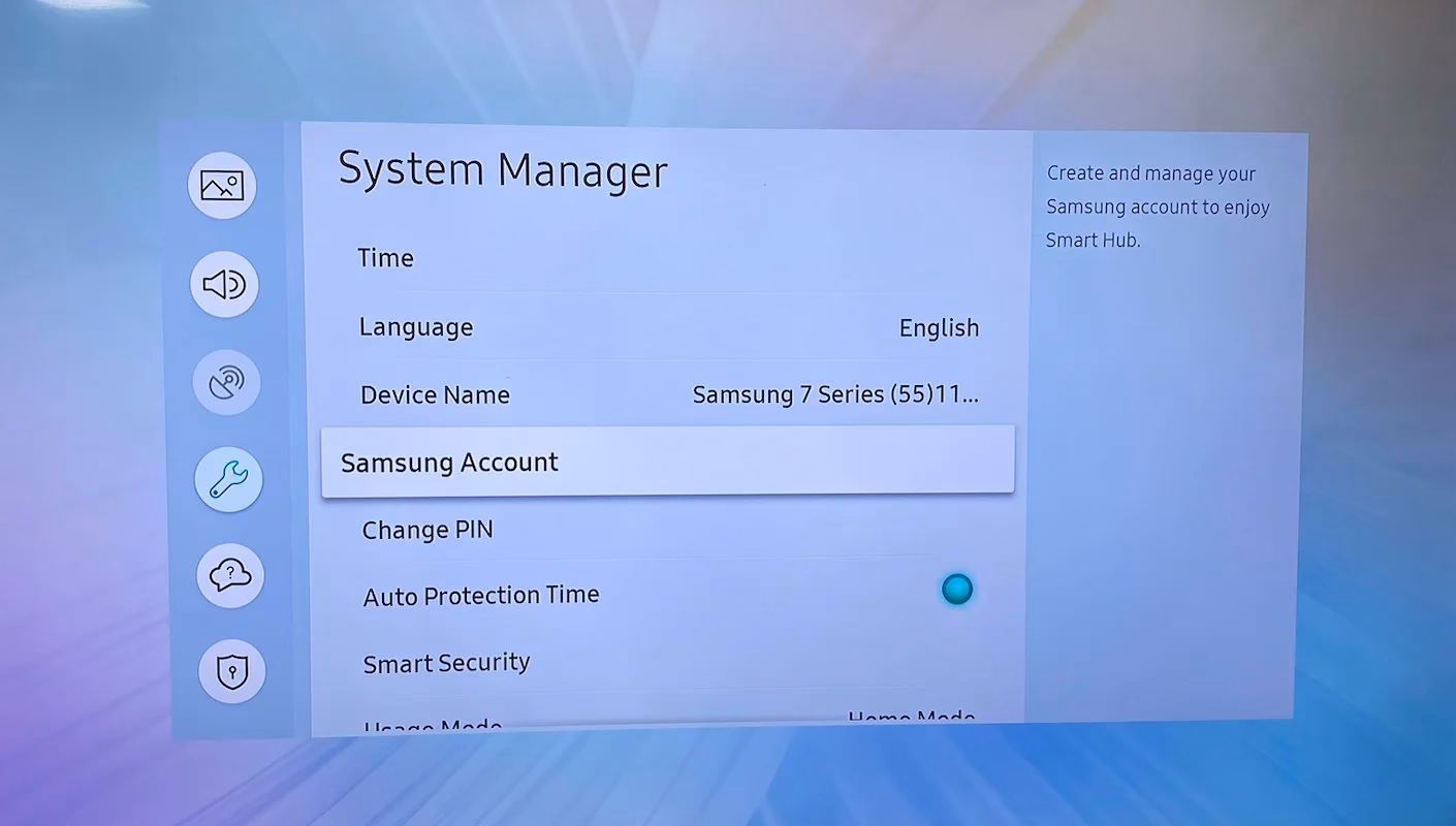 choose Samsung Account on Samsung TV