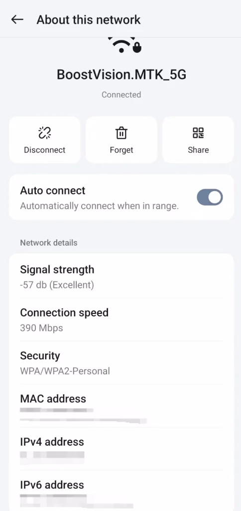 find IP address from the phone's network settings